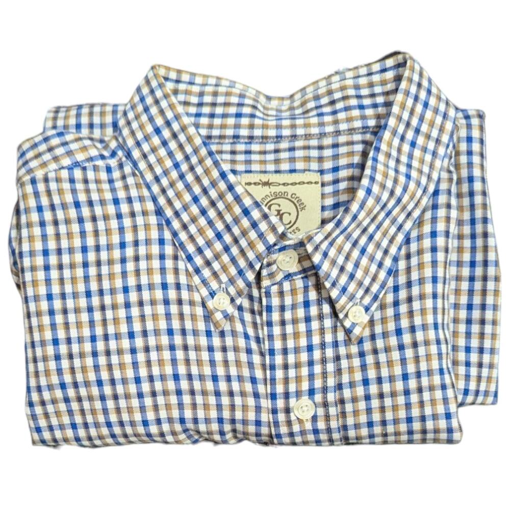 Mens XL Western Gingham Shirt Gunnison Creek Blue White Beige